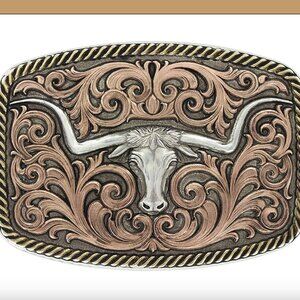 Montana Silversmiths Tri-Color Texas Longhorn Attitude Buckle NWT